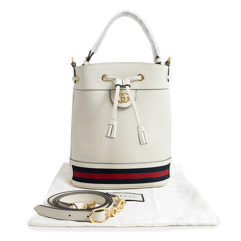 Ophidia Small Bucket Calfskin  2Way Shoulder Handbag Crossbody Off-White - Picture 2 of 6